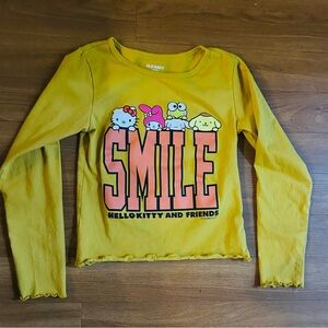 Yellow Long Sleeve lettuce trim Tee Hello Kitty, My Melody, Keroppi Pompompurin
